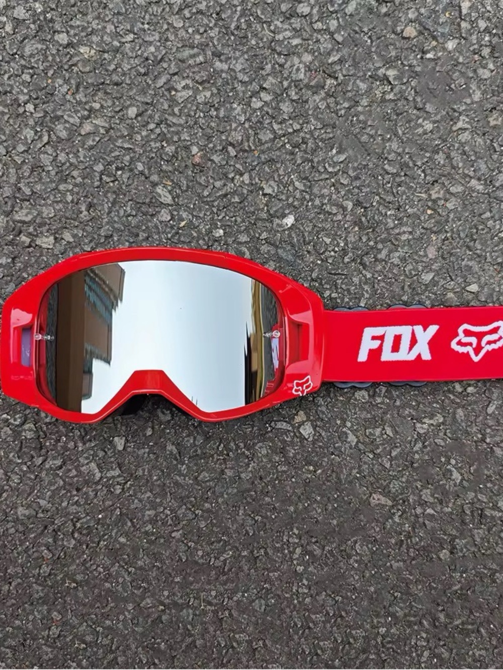 Fox Red Motocross Goggles with Silver Mirror Lens